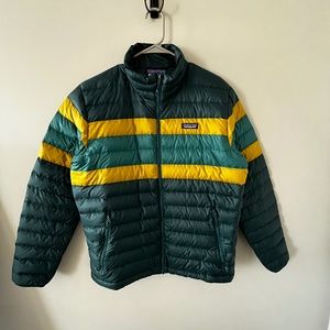 Patagonia Down Sweater, Mens size Large, Green/Yellow